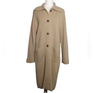 Talbots Oatmeal Colored Knit 100% Alpaca Button Front Duster Cardigan Size Large
